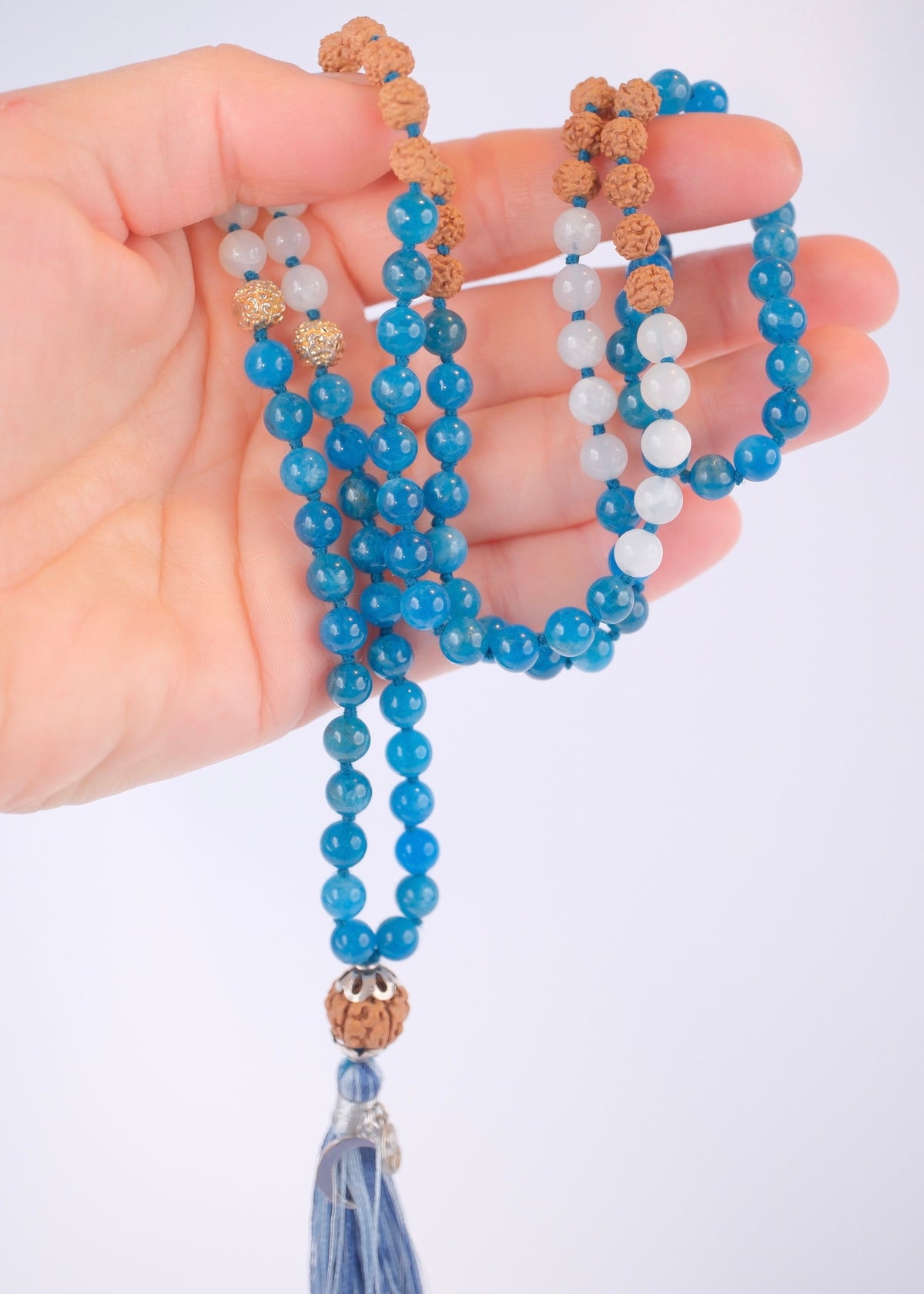 JAYA VIJAYA Victory of Souls Purpose Mala | Apatite, Moonstone, Silver