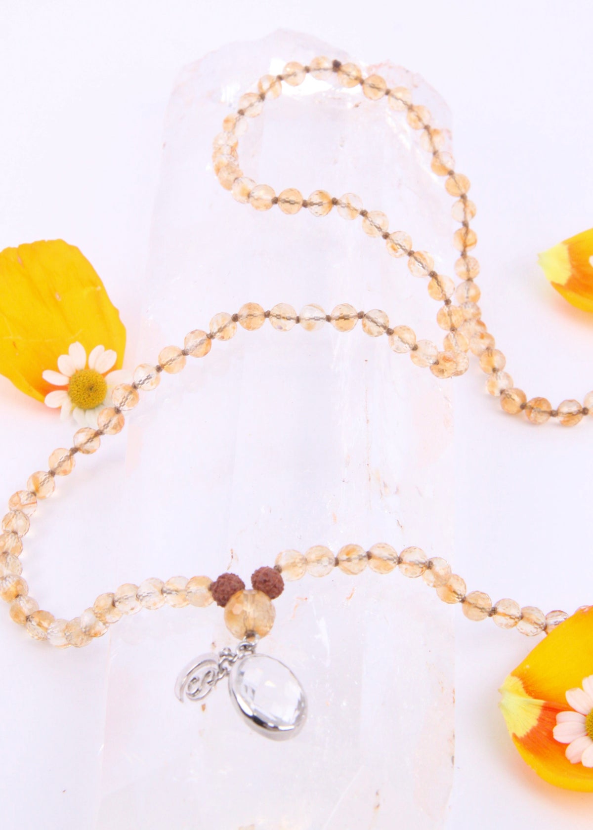 KUBER Divine Treasure Mala | Faceted Citrine, Himalayan Quartz Pendant