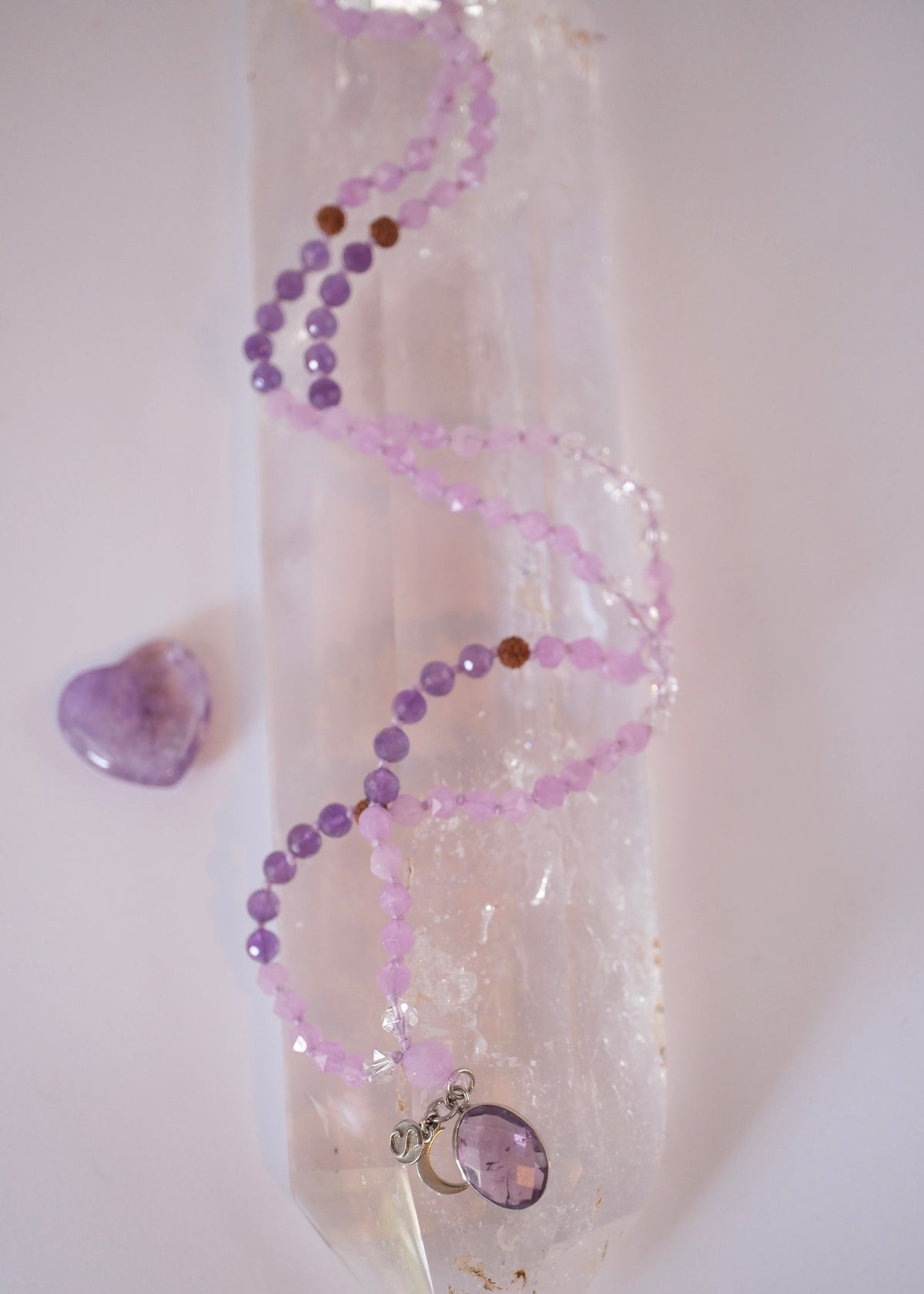  Lavender Amethyst Herkimer Quartz Mala