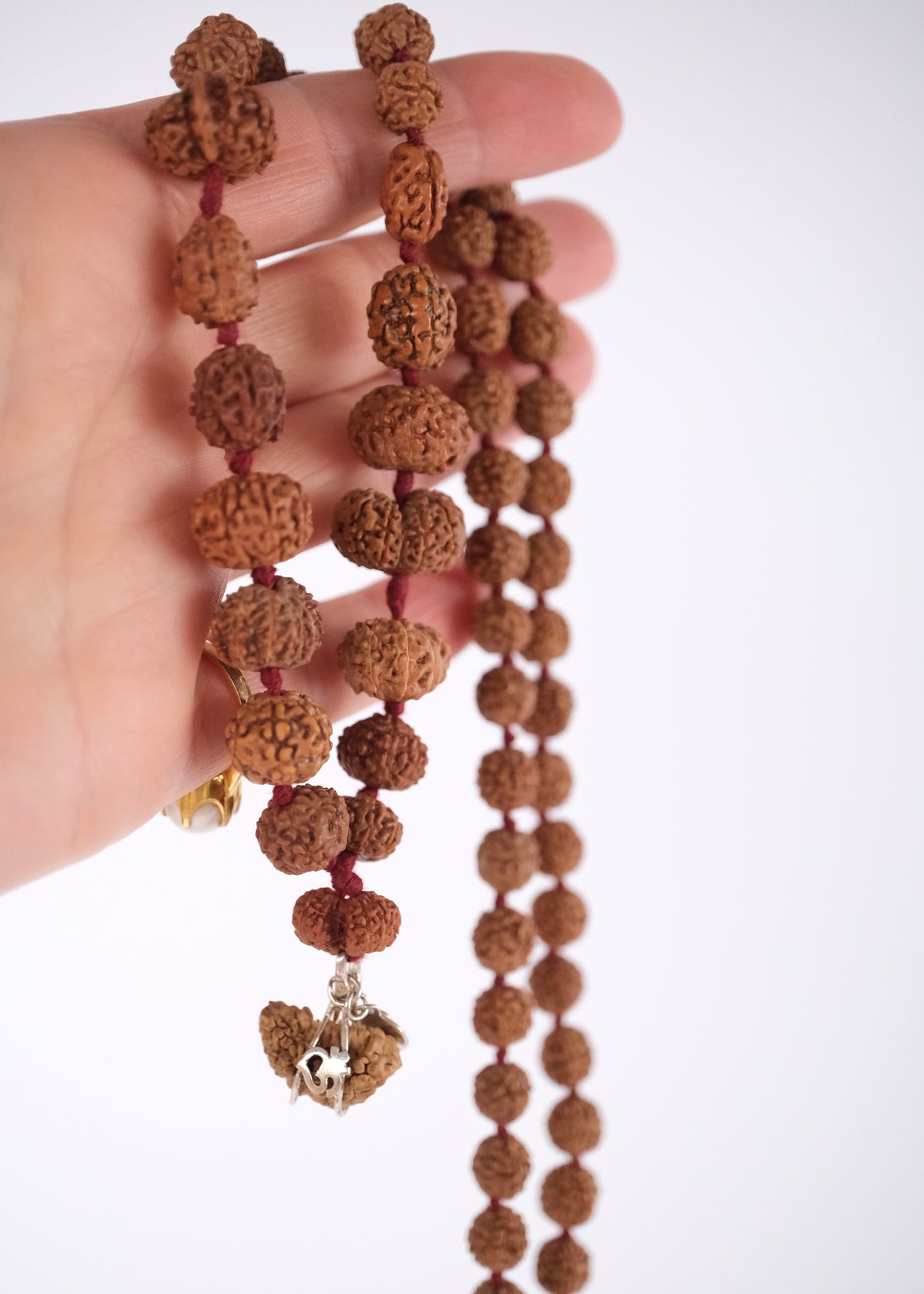 One mukhi Ek Mukhi Rudraksha in a custom Om sterling silver case, the crowning pendant of the Sarva Siddha Mala.