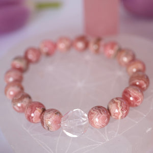 MAHA PRAN ANAND 'The Greatest Bliss of Love Bracelet | Premium 10mm Rhodochrosite & Herkimer