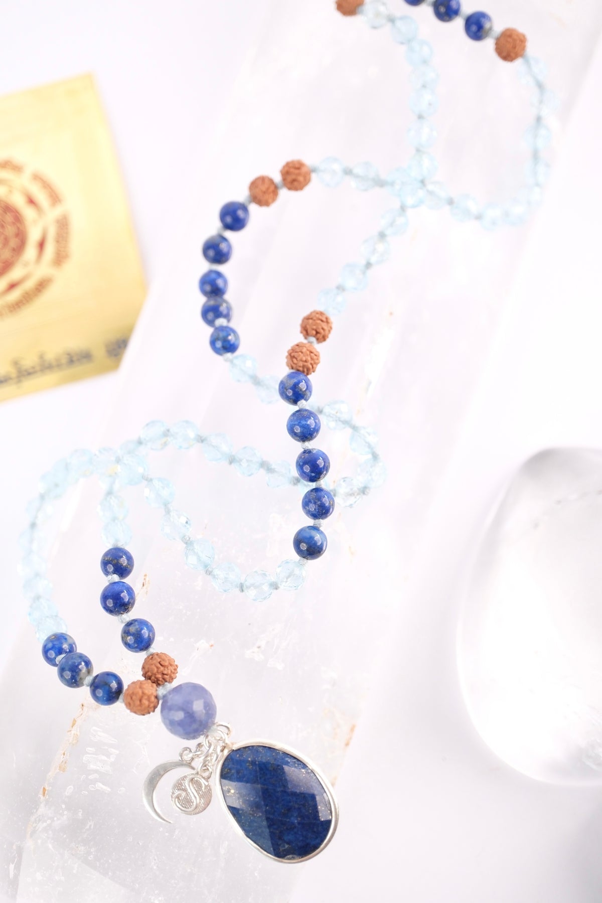Archangel Raphael 'The Mala of Truth and Radiant Expression' | Topaz, Lapis Lazuli, Iolite, Rudraksha