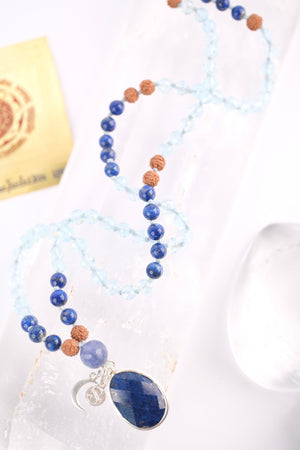 Archangel Raphael 'The Mala of Truth and Radiant Expression' | Topaz, Lapis Lazuli, Iolite, Rudraksha