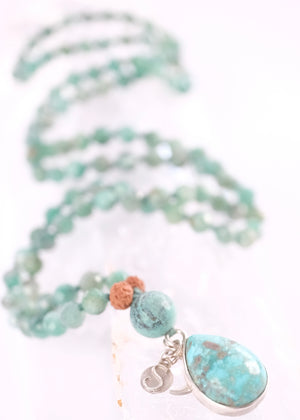 Shivoham Spiritual Jewellery Emerald necklace and Turquoise Pendant Mala