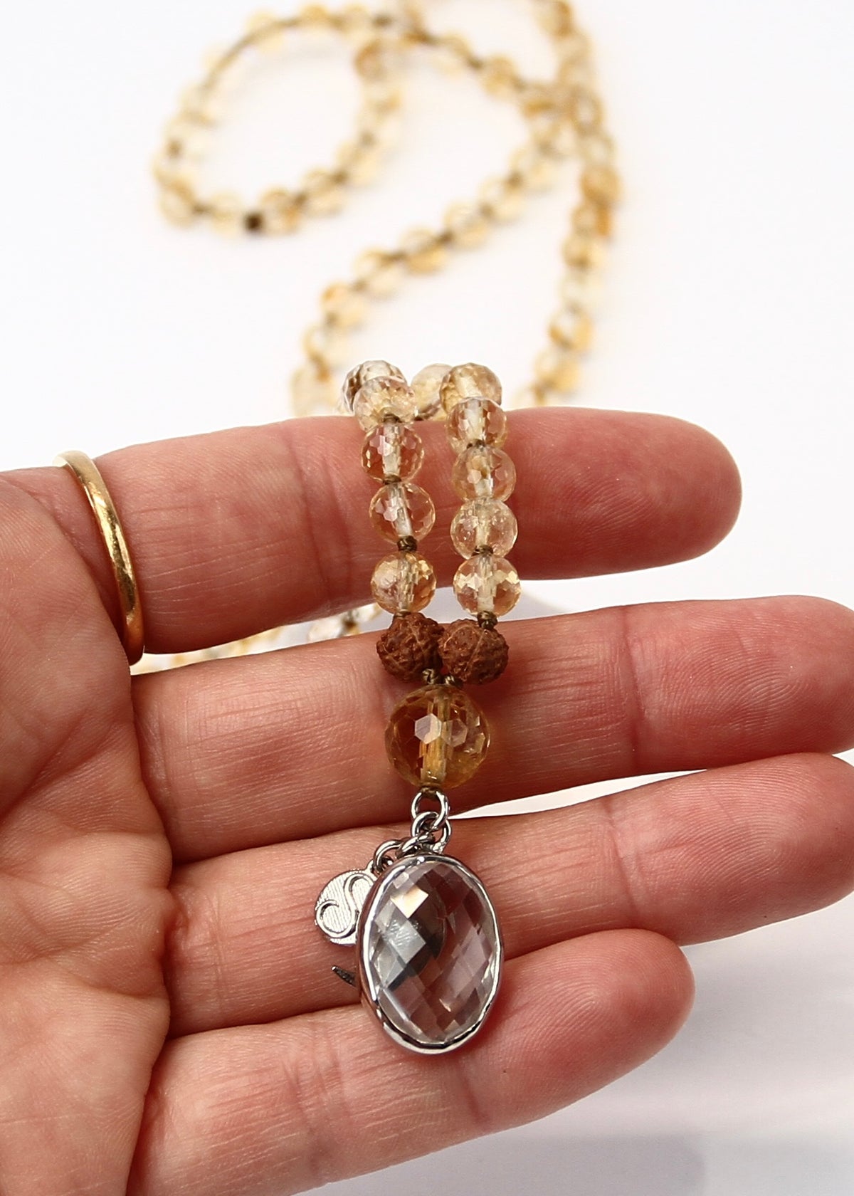 KUBER Divine Treasure Mala | Faceted Citrine, Himalayan Quartz Pendant