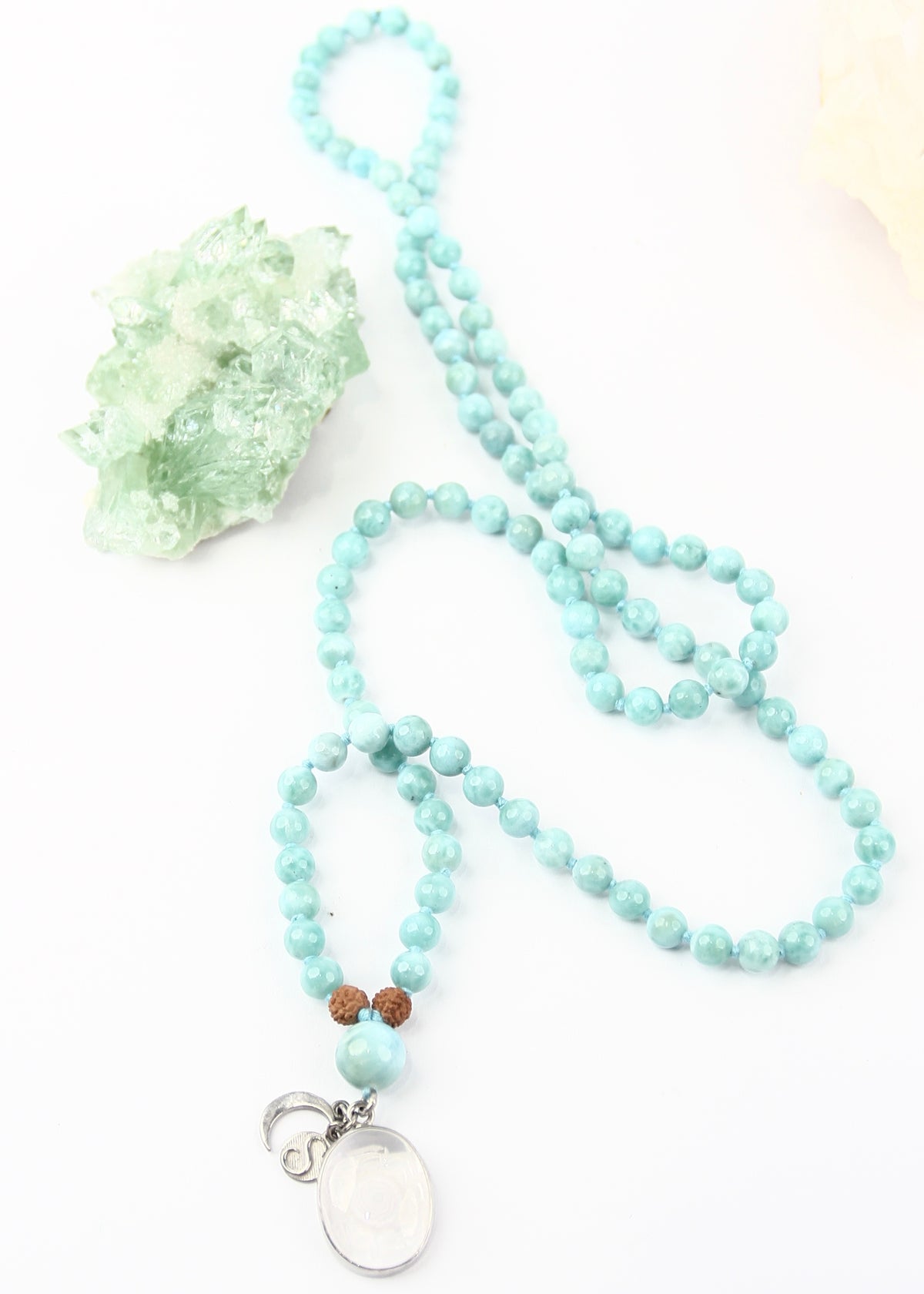 SATYA LOKA SRI DEVI Mala | Sri Yantra, Larimar, Rudraksha Mala