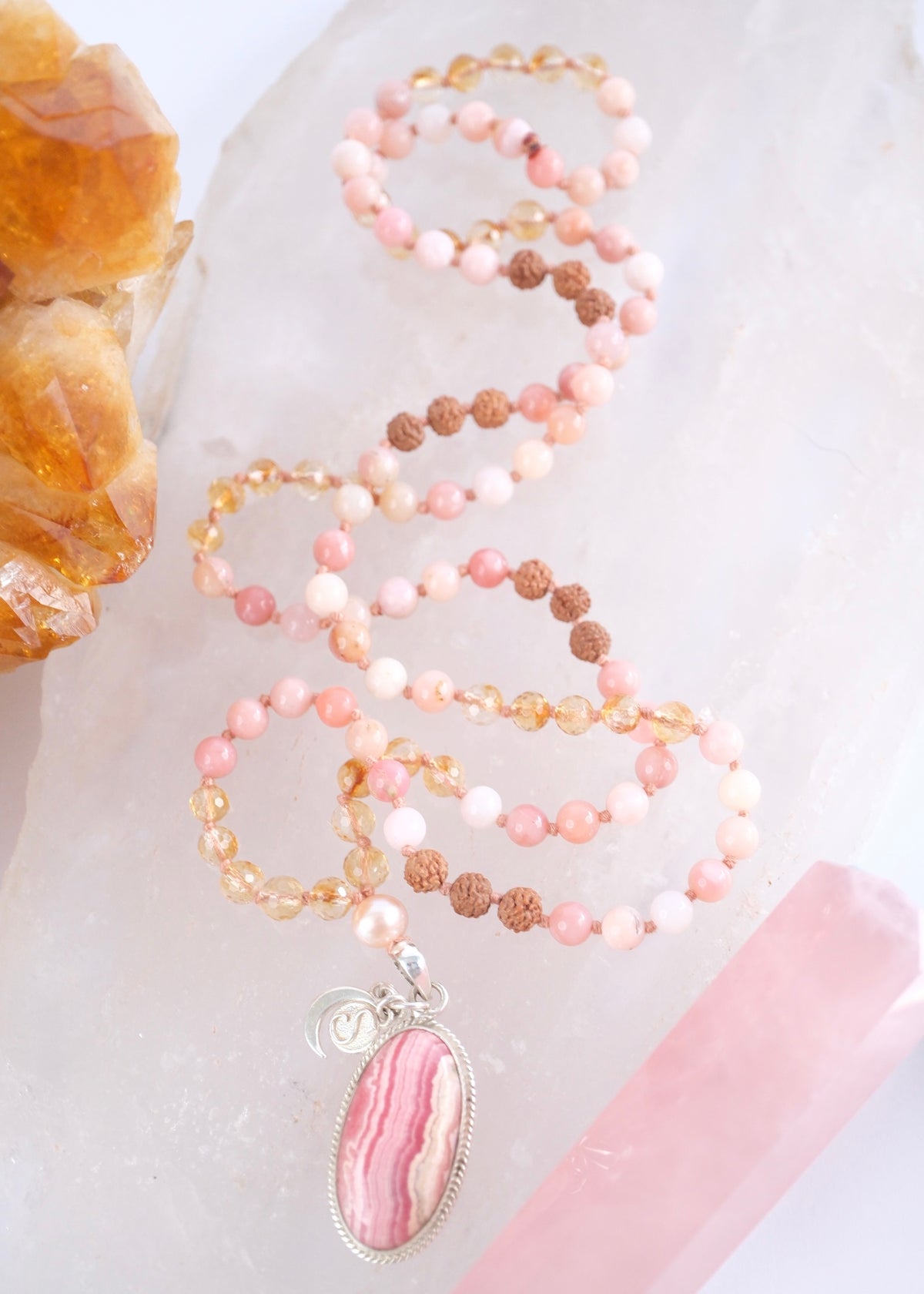 ATMA PREMA ‘The Sacred Self Love’ Mala | Rhodochrosite, Citrine, Pink Opal