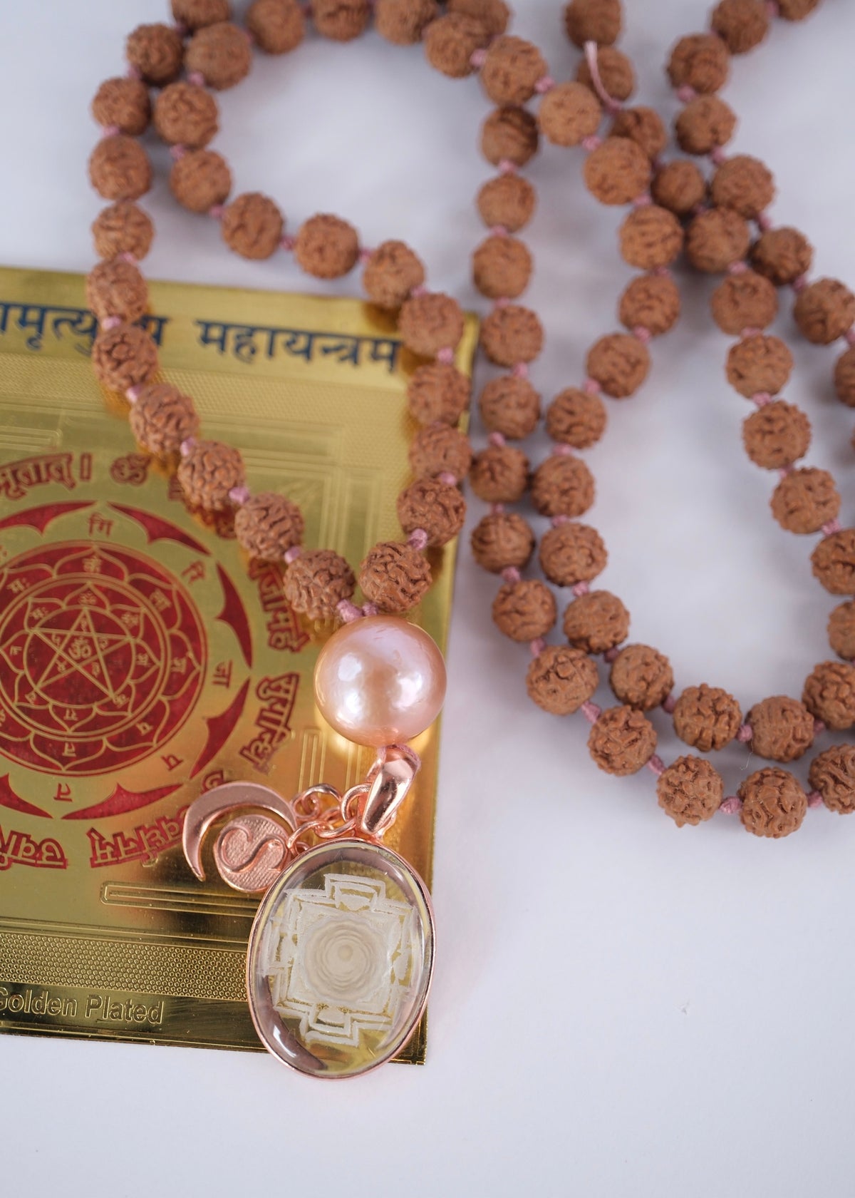 SRI VIDYA ‘Sacred Wisdom’ Mala | Sri Yantra, Pink Pearl, Rudraksha