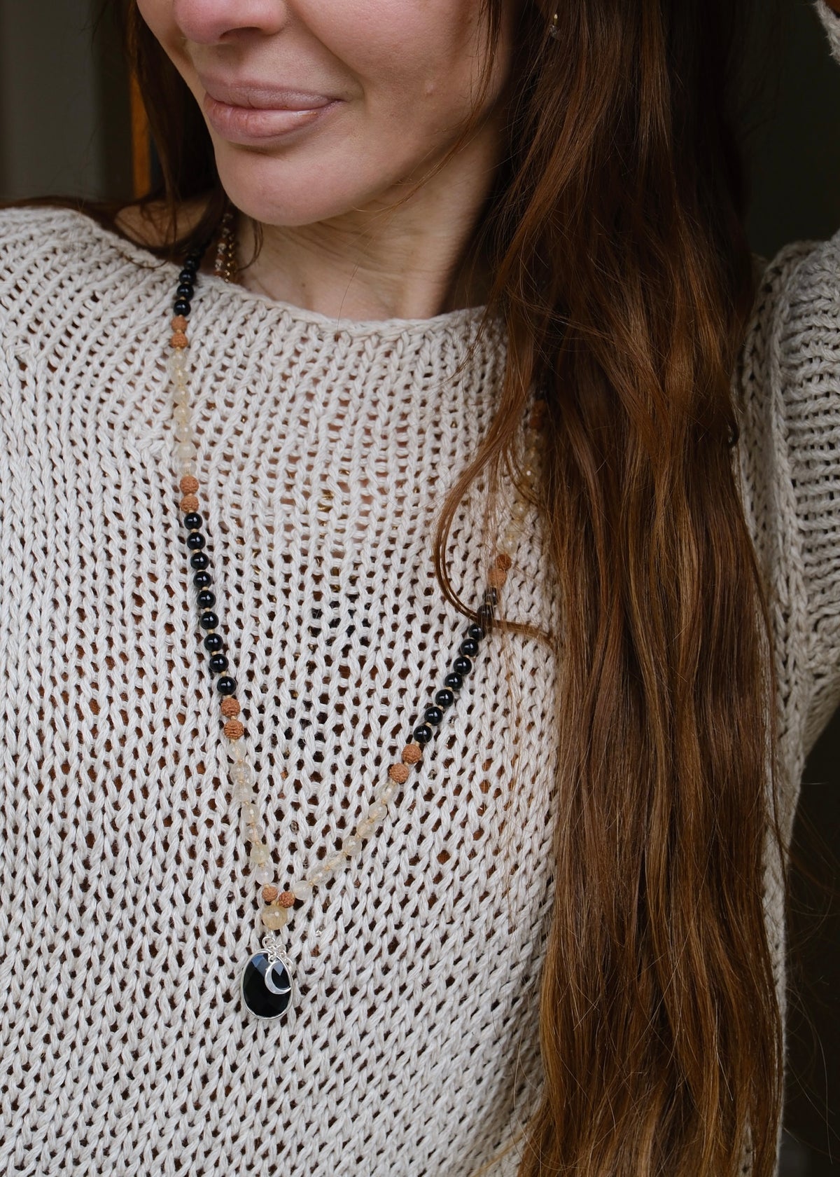 TANTRIKA 'The Energy Workers' Mala | Black Tourmaline & Golden Rutilated Quartz, Rudraksha Mala