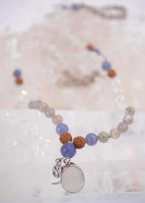 CHANDRASHEKHARA Crescent Moon (New Moon) | Tanzanite, Moonstone, Labradorite, Herkimer & Rudraksha