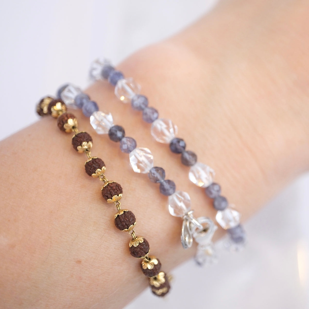 Light of the Shaman | Iolite, Herkimer Quartz wrap bracelet