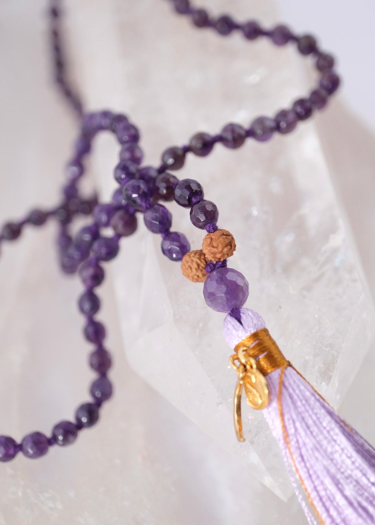 SANTOSHA Spirituality &amp; Contentment | Faceted Amethyst Mala