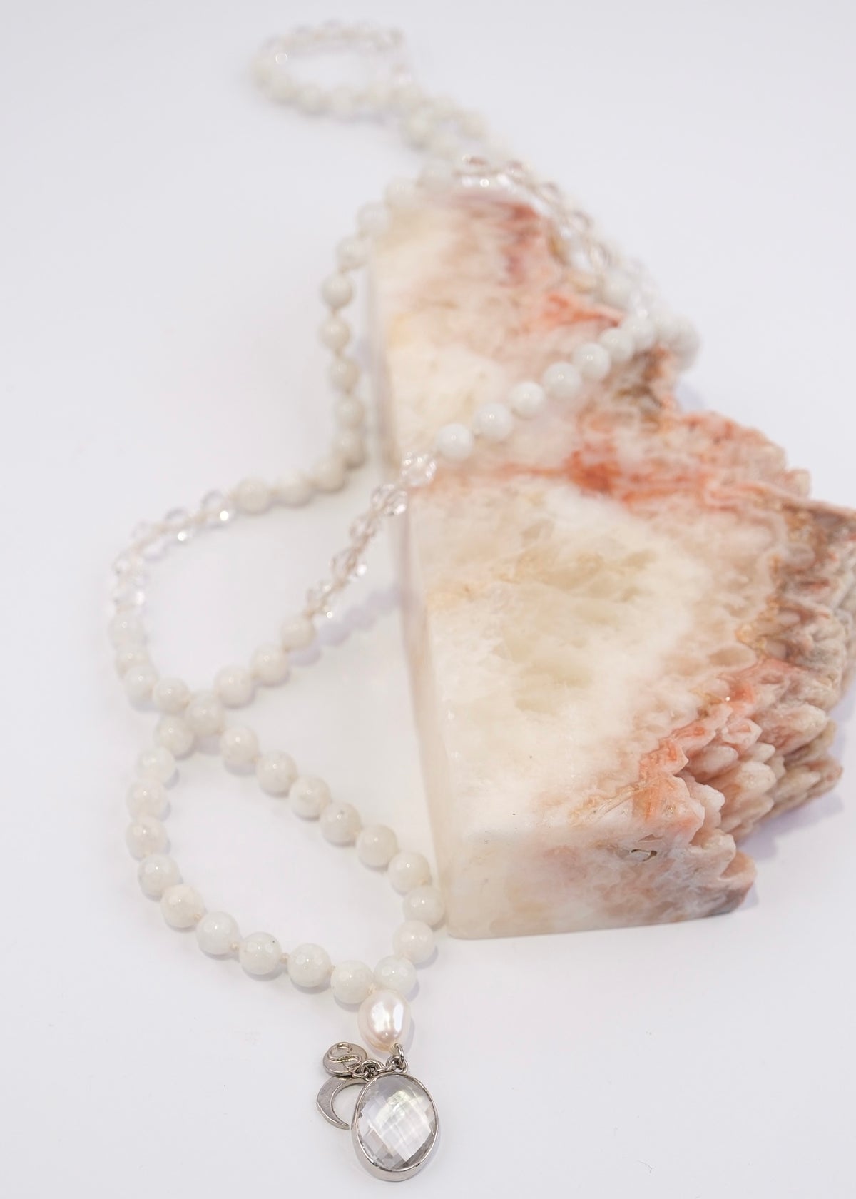 WHITE TARA Mala | with Moonstone, Pearl, Herkimer &amp; Quartz