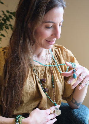 Shivoham Spiritual Jewellery Emerald necklace and Turquoise Pendant Mala