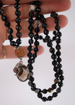 VAJRA ‘The Thunderbolt, Power to Push Through’ | Black Onyx, Smoky Quartz, Rudraksha