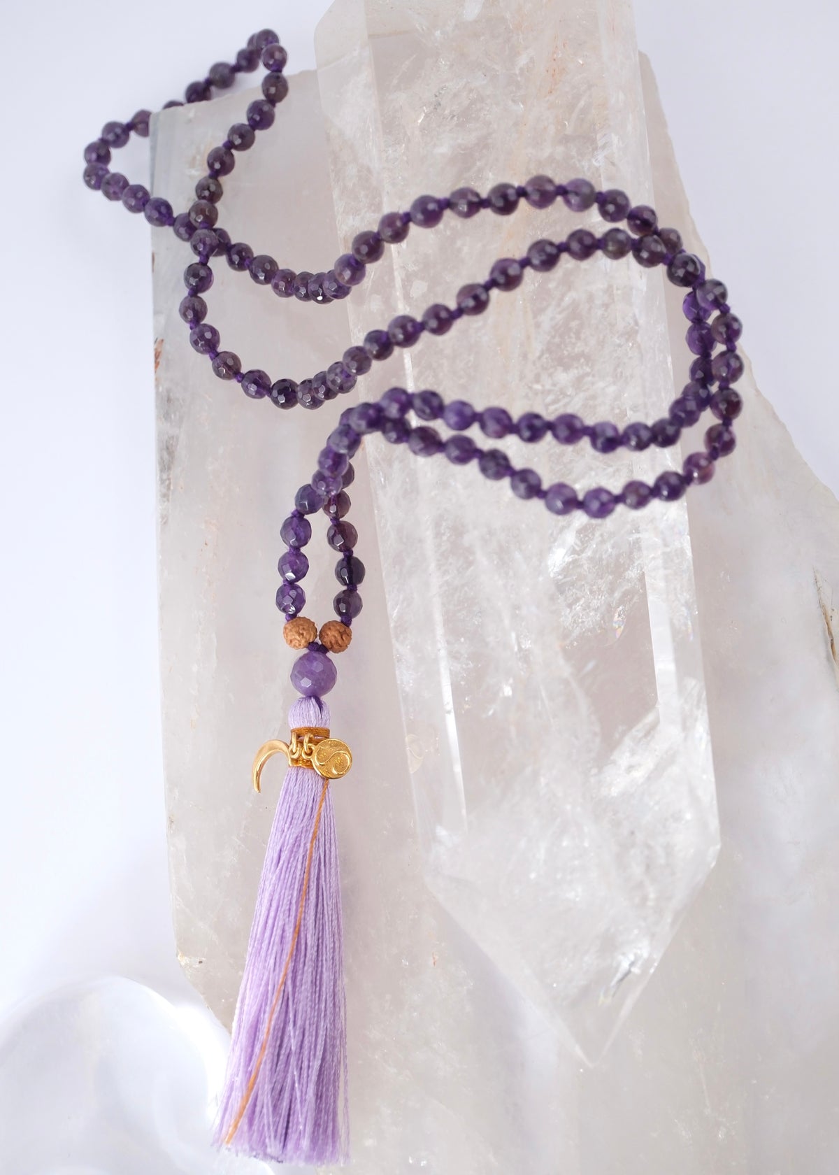 SANTOSHA Spirituality &amp; Contentment | Faceted Amethyst Mala