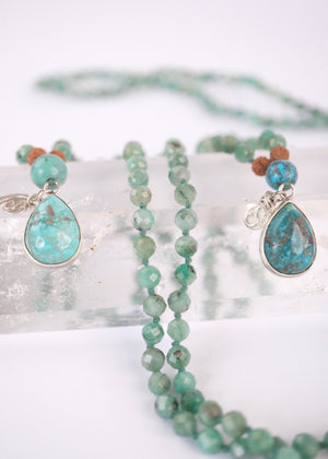 Shivoham Spiritual Jewellery Emerald necklace and Turquoise Pendant Mala