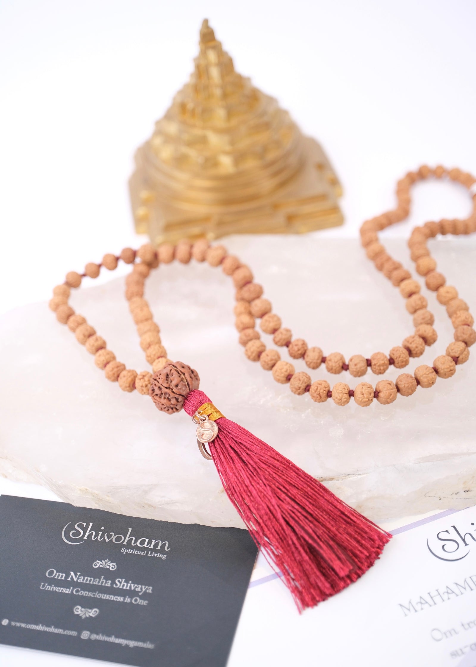 7 Mukhi Lakshmi Rudraksha Mala with red tassel from Shivoham. Authentic Nepal Rudraksha