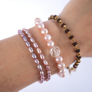 . Grace of the Moon bracelet of lustrous Akoya pearls in soft pink, lilac, and apricot hues