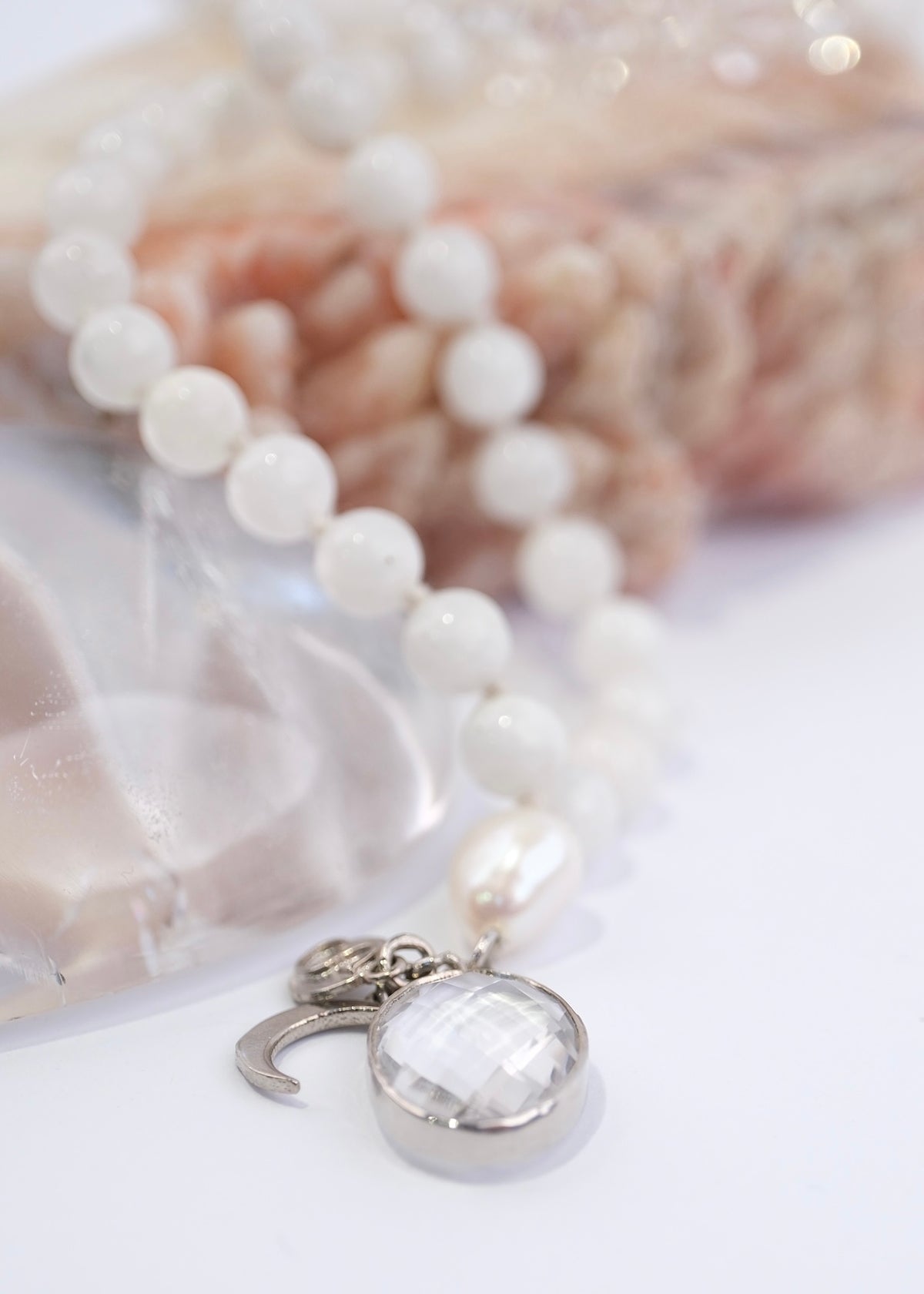 WHITE TARA Mala | with Moonstone, Pearl, Herkimer &amp; Quartz