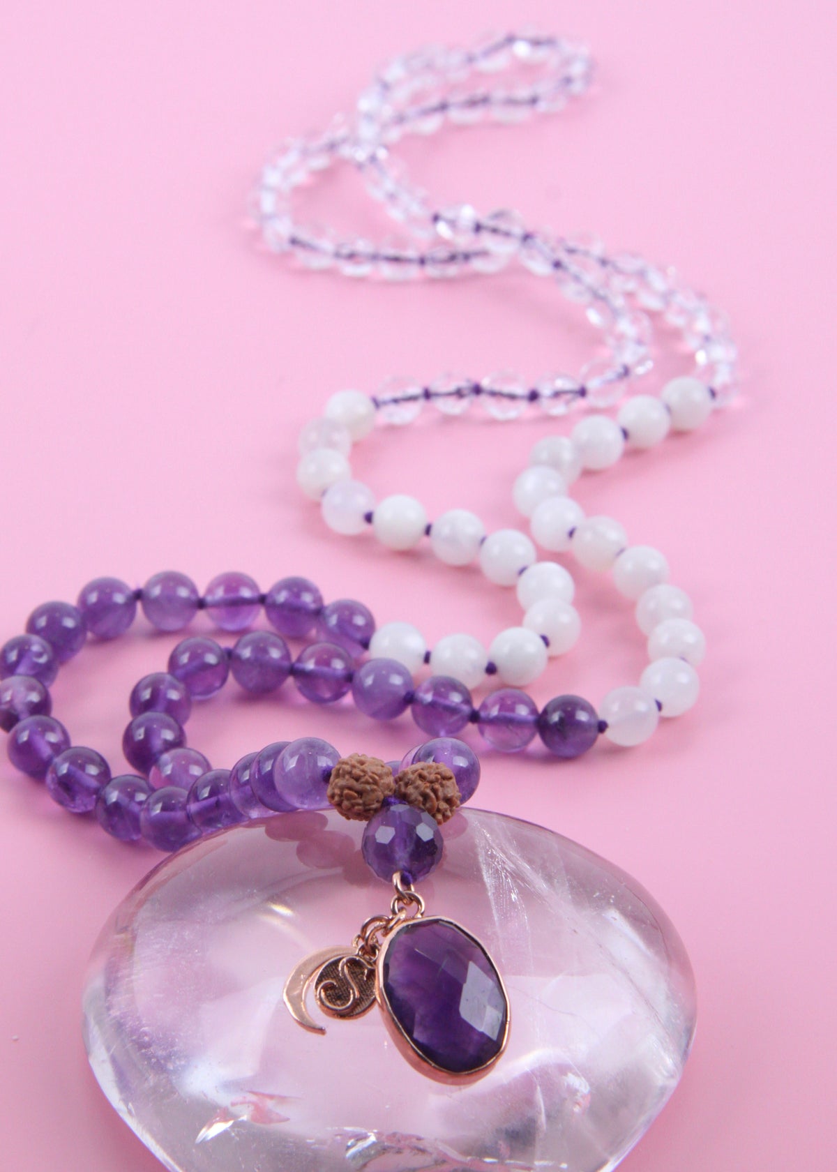 DIVYA Mala | Aura Cleansing with Amethyst, Moonstone, Himalaya Quartz