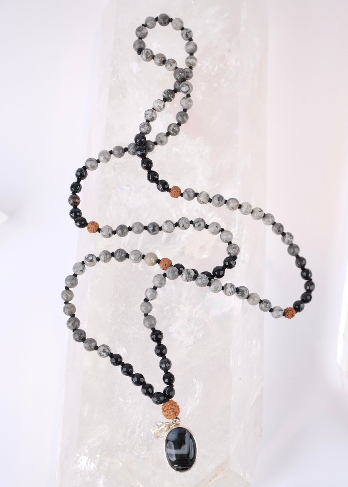 ADI YOGI Mala | Purpose & Protection | Map Stone, Onyx, Rudraksha