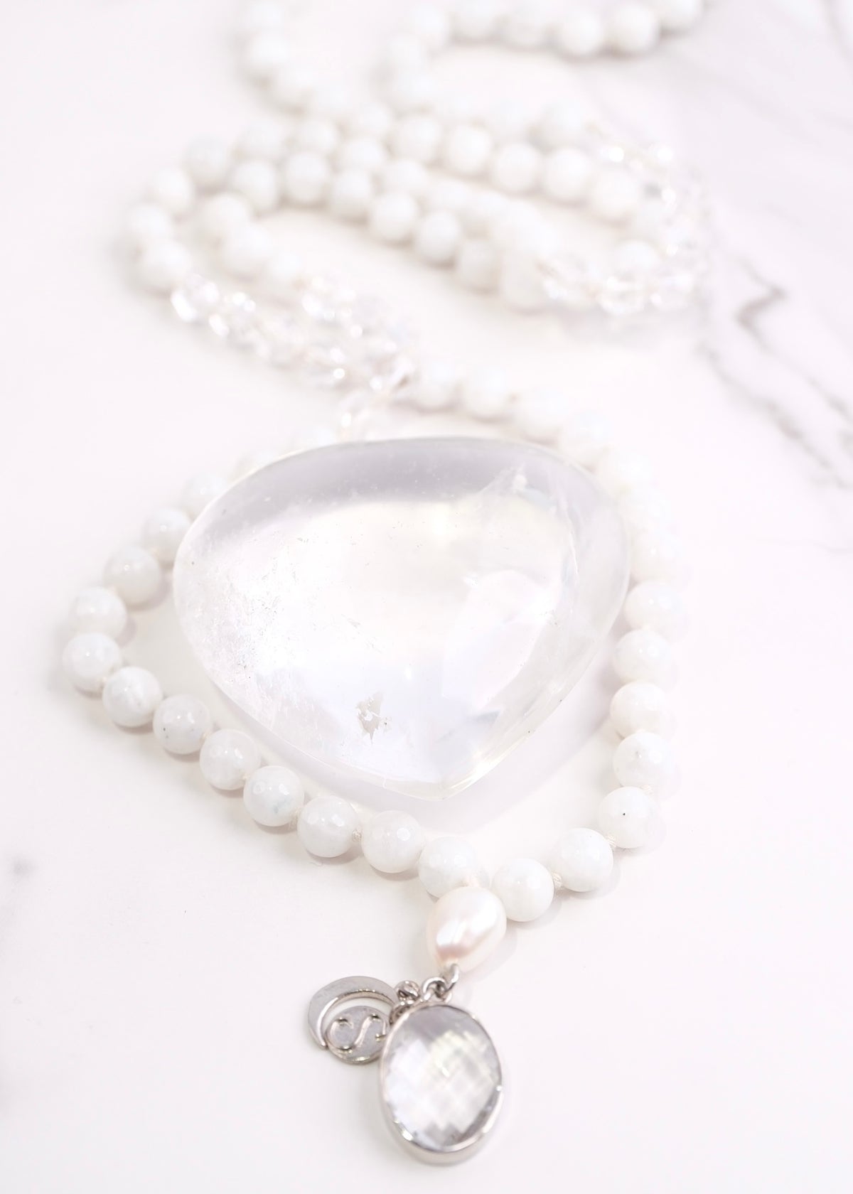 WHITE TARA Mala | with Moonstone, Pearl, Herkimer &amp; Quartz