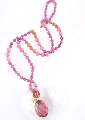RAJRANI The Sovereign Queen Mala | Ruby, Rhodonite, Rudraksha
