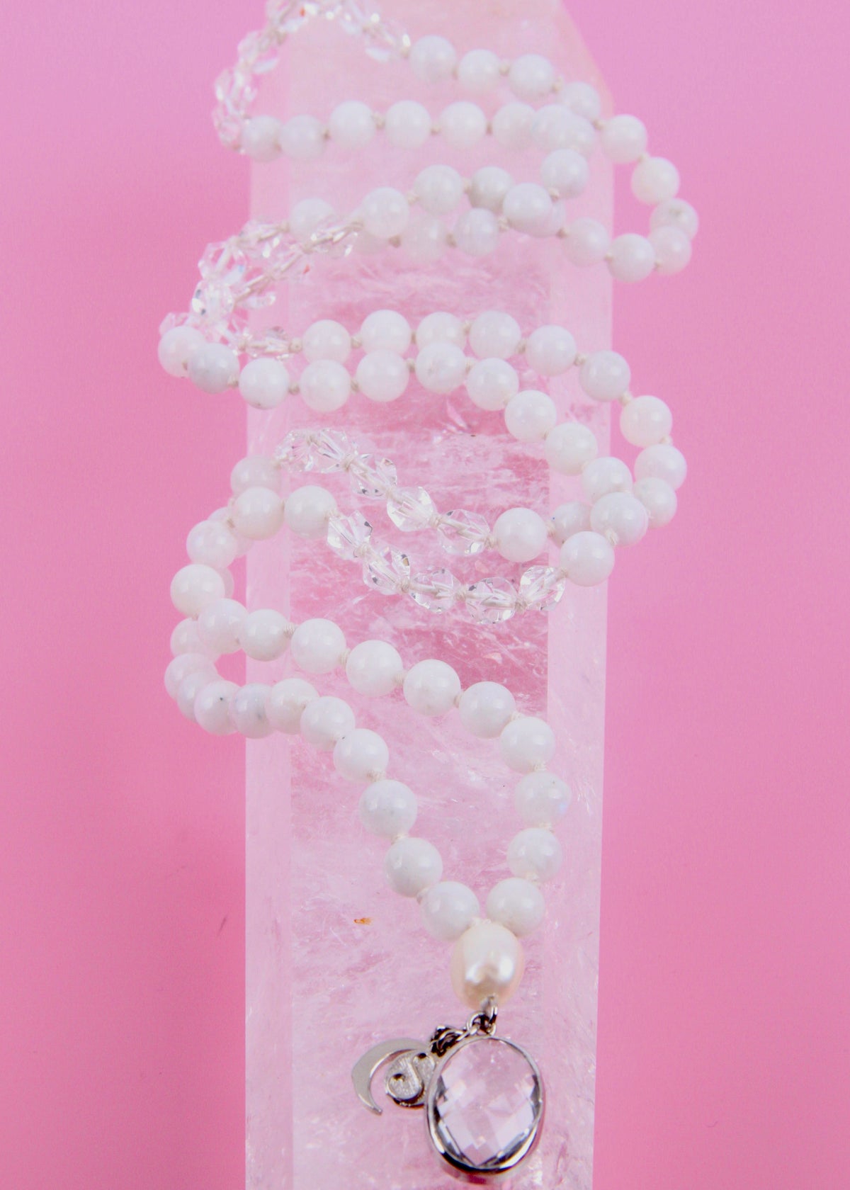 WHITE TARA Mala | with Moonstone, Pearl, Herkimer &amp; Quartz