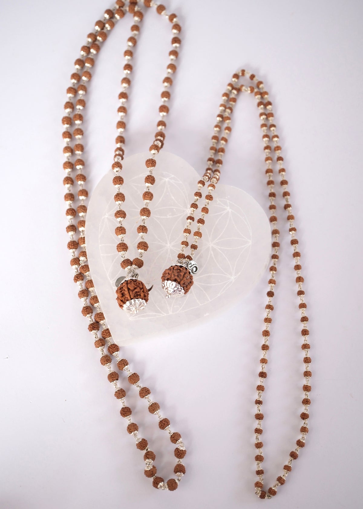 Rare Seven Mukhi Nepal Rudraksha malas side by side, Shivoham sacred jewellery