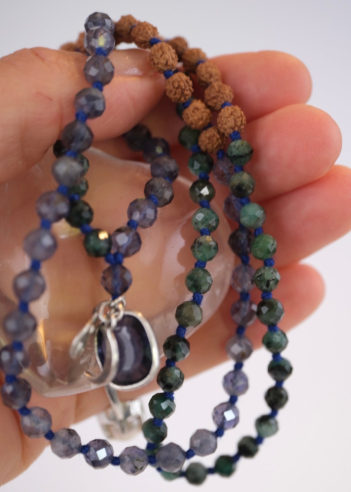 DEVAKA Divine, Celestial Mala | Emerald, Iolite & Rudraksha