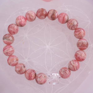 MAHA PRAN ANAND 'The Greatest Bliss of Love Bracelet | Premium 10mm Rhodochrosite & Herkimer