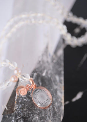 SHAKTI ‘The Mala of Pure Energy & Light’ | Himalayan Clear Quartz, Sri Yantra, Pink Pearls