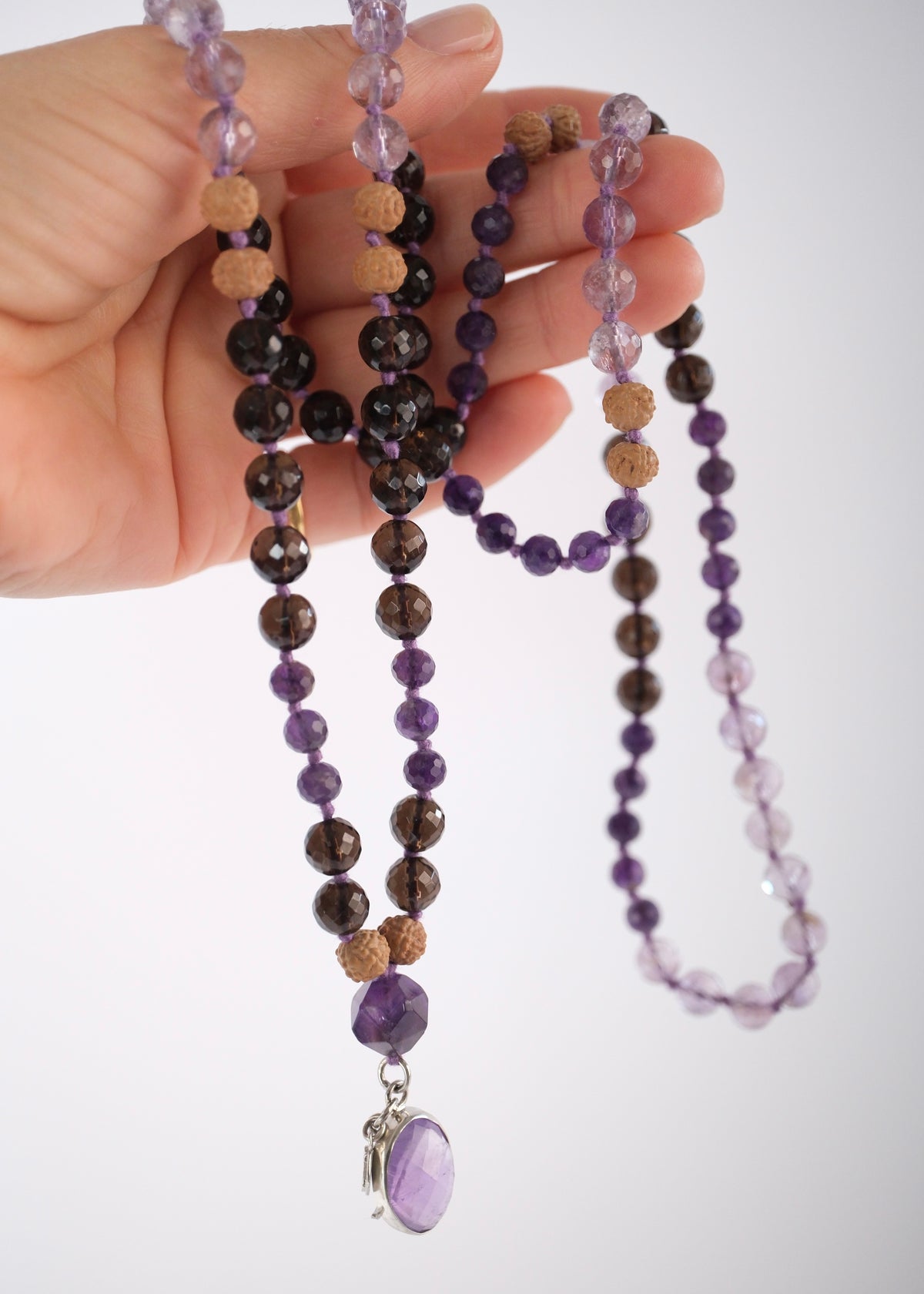 Vira Sadhaka 'Sacred Rebirth for the Spiritual Warrior' Mala | Amethyst, Smoky & Lavender Quartz, Rudraksha