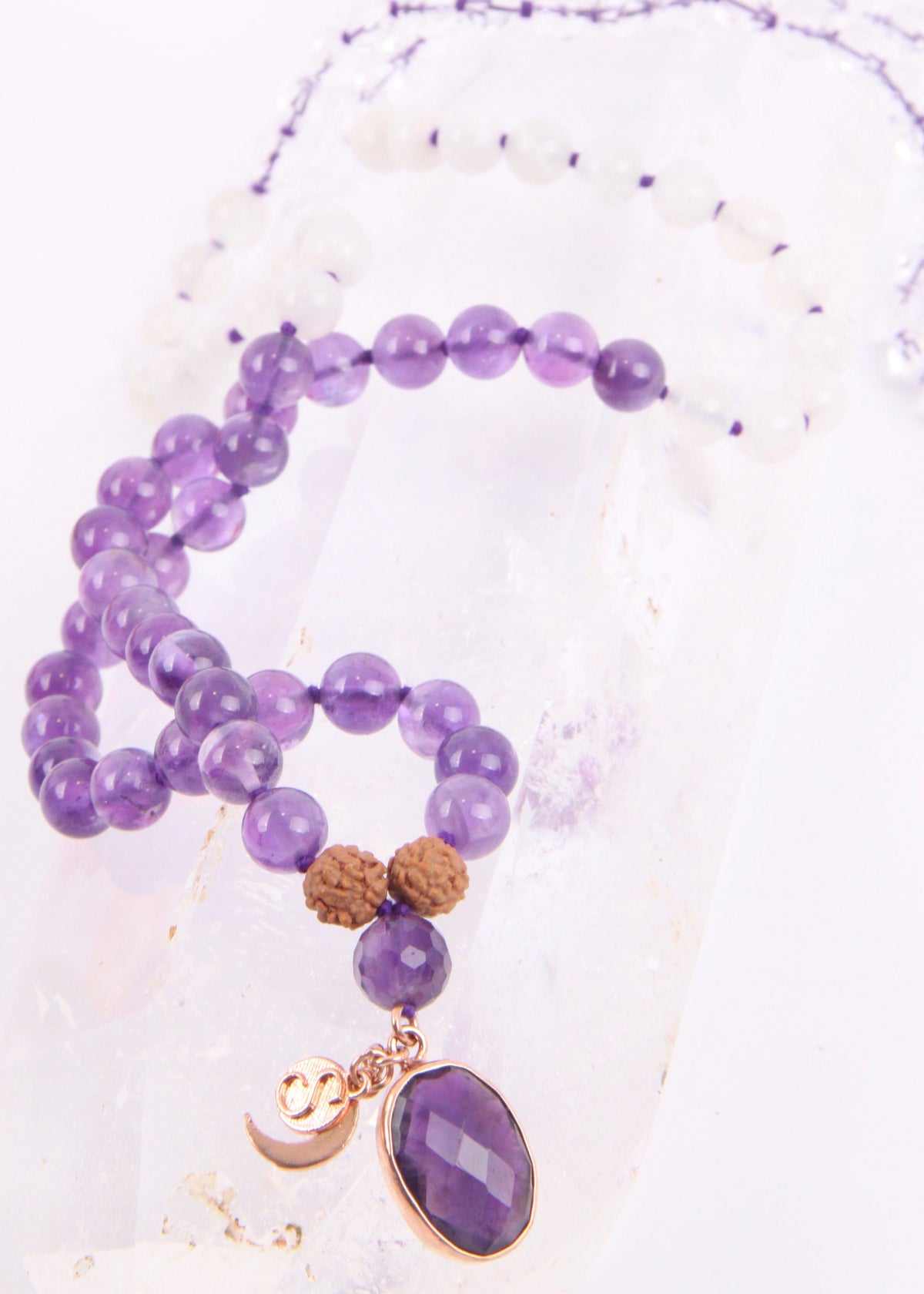 DIVYA Mala | Aura Cleansing with Amethyst, Moonstone, Himalaya Quartz