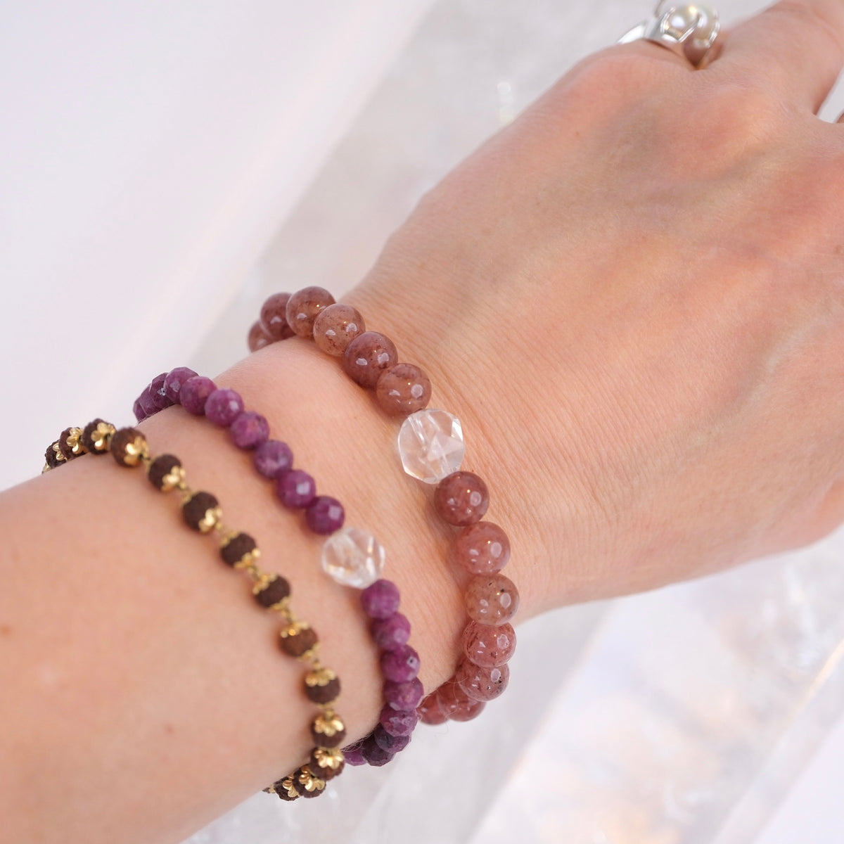 Earth Keeper Bracelet | Strawberry  & Herkimer Quartz