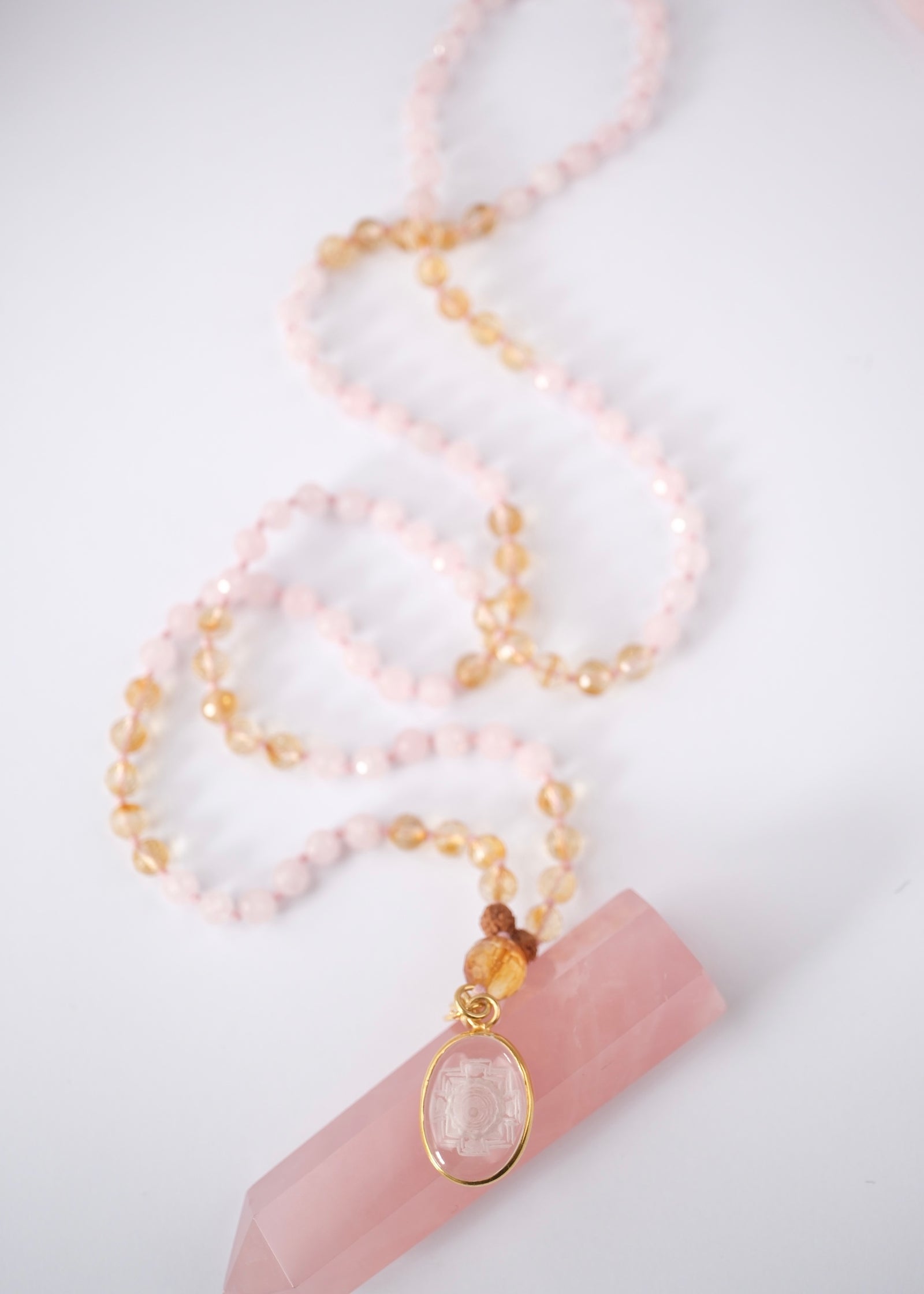 Abundant Heart 'HRIDAYAM' Mala | Rose Quartz, Citrine, Sri Yantra