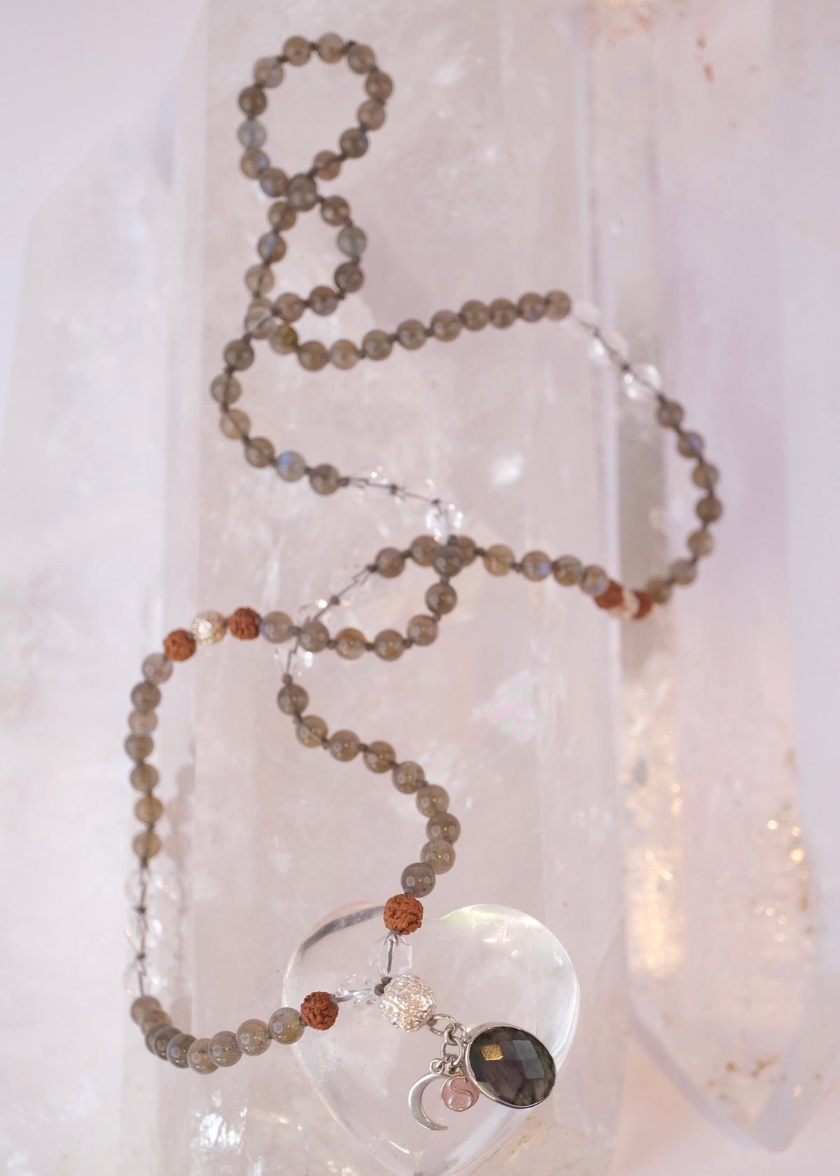 ORION STAR SEEDS Mala | Labradorite, Herkimer, Silver, Rudraksha | Made for Visionaries