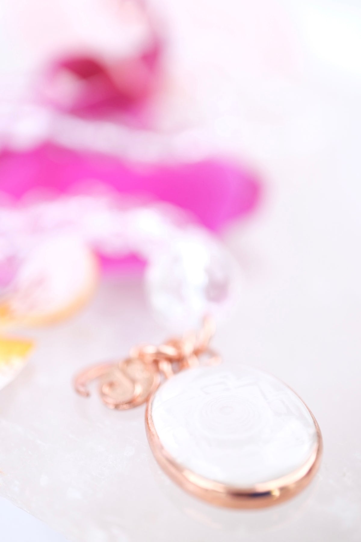 SRI DEVI SHAKTI Mala | Himalayan Clear Quartz (Sphatik), hand carved Sri Yantra