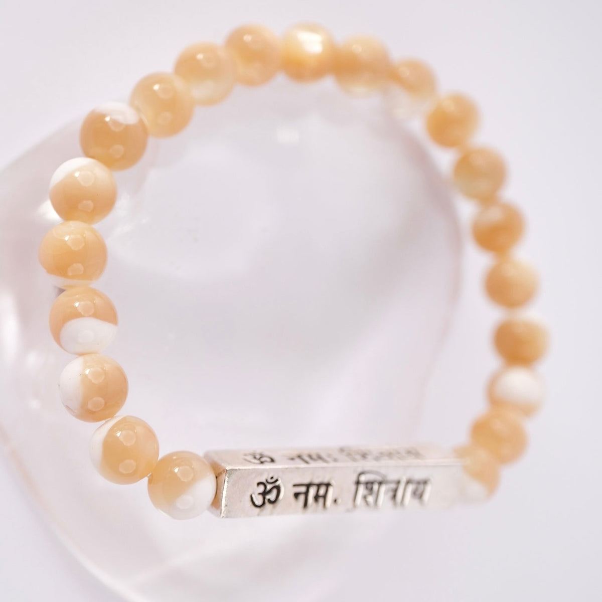 DIVINE GRACE Honey Mother of Pearl bracelet | Om Namaha Shivaya Silver bar