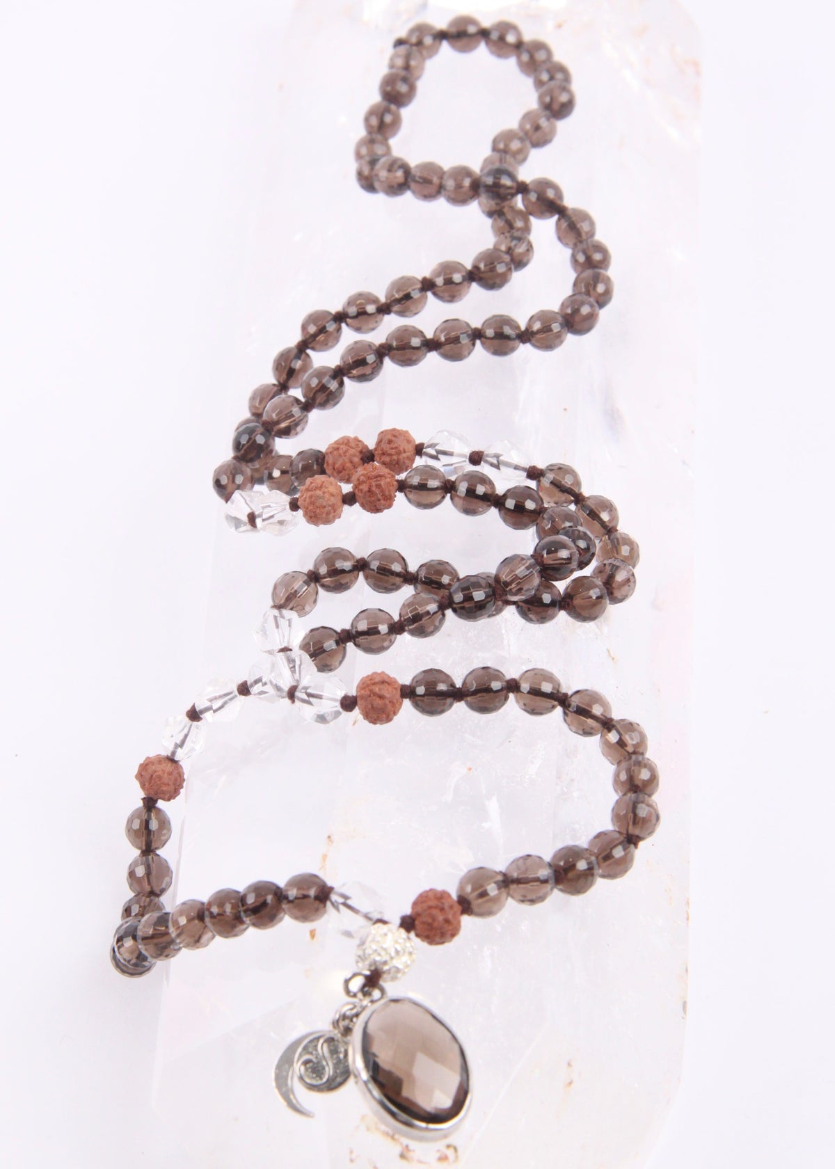 MAHADEVI Mother of the Universe | Faceted Smoky Quartz Pendant Mala