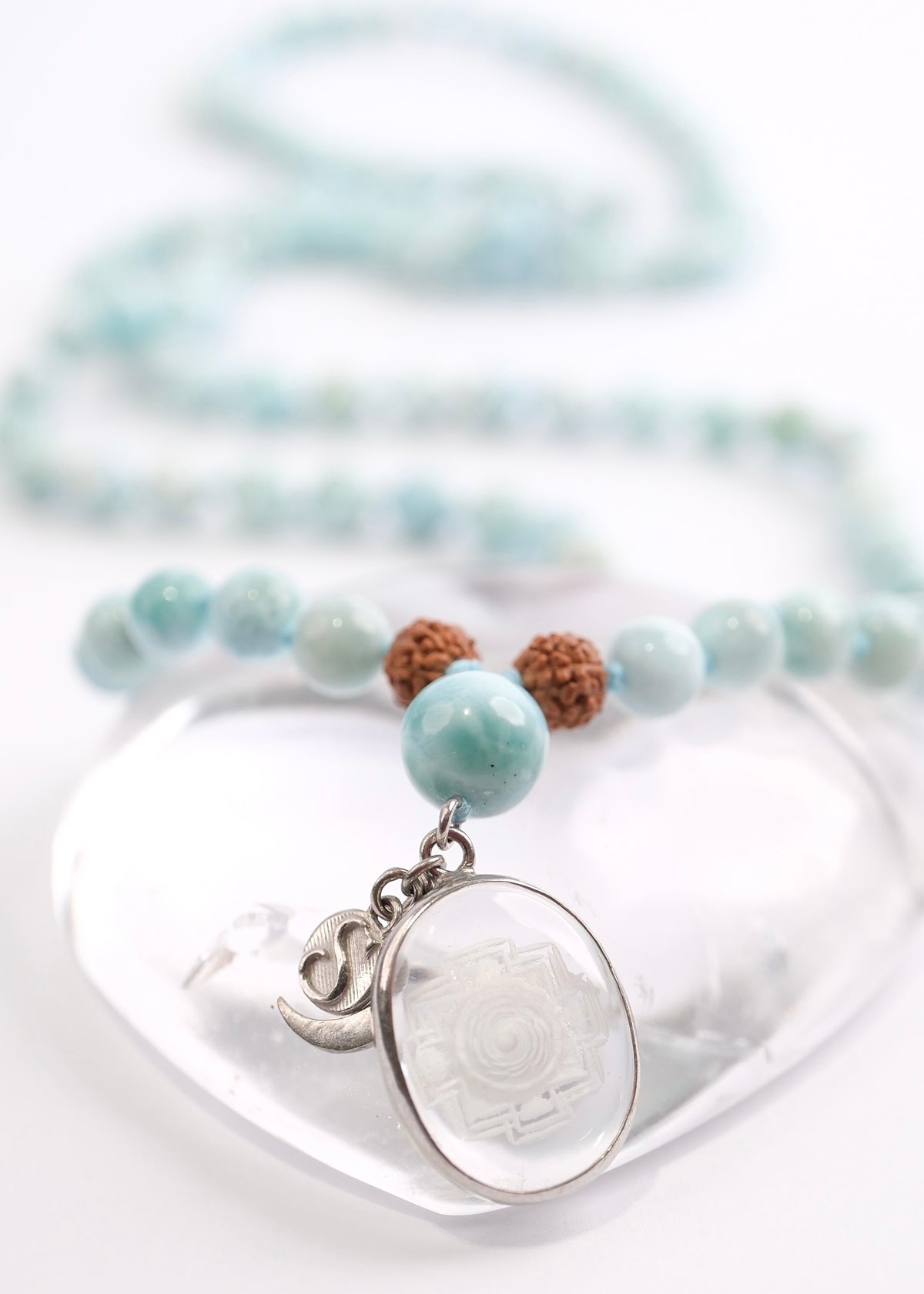 SATYA LOKA SRI DEVI Mala | Sri Yantra, Larimar, Rudraksha Mala