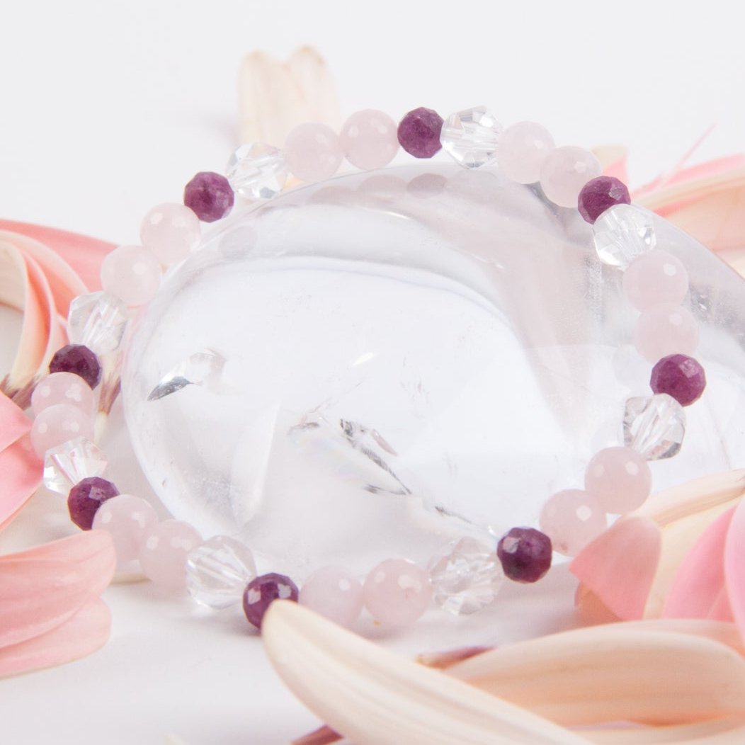 APHRODITE Love &amp; Beauty Bracelet | Ruby, Rose Quartz, Herkimer