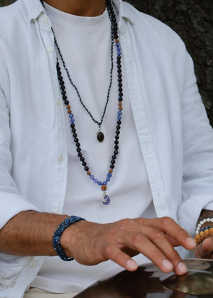 MAHADEV & the Third eye Mala | Tanzanite, Smoky Quartz & Rudraksha Mala