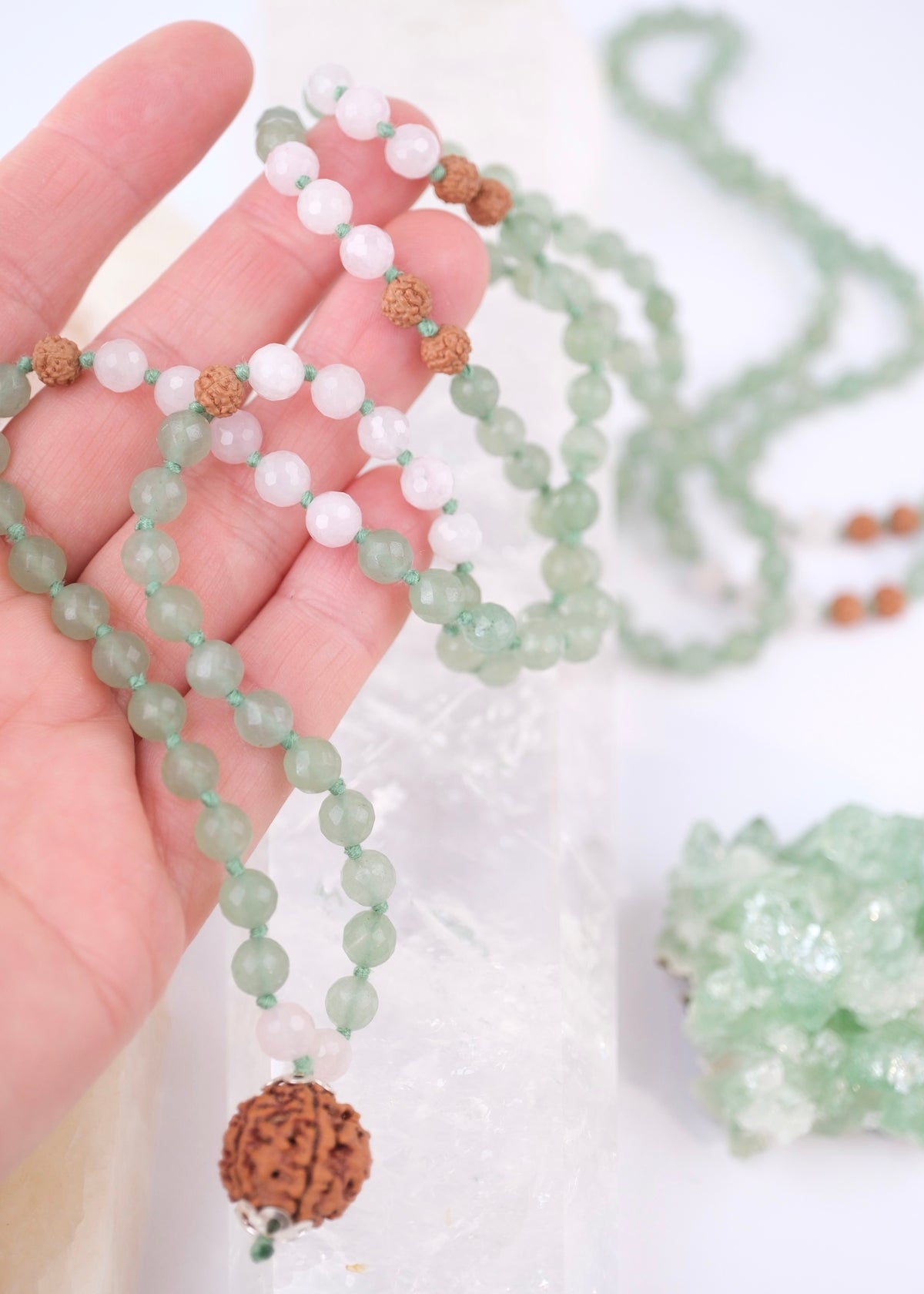 ANAHATA CHAKRA Heart Mala | Aventurine, Rose Quartz, Rudraksha