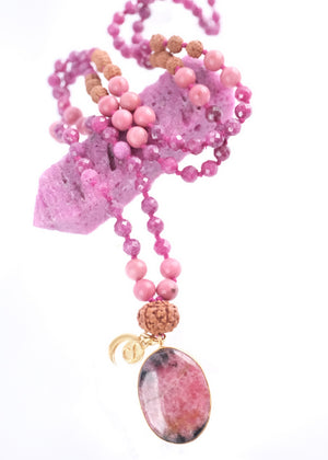 RAJRANI The Sovereign Queen Mala | Ruby, Rhodonite, Rudraksha