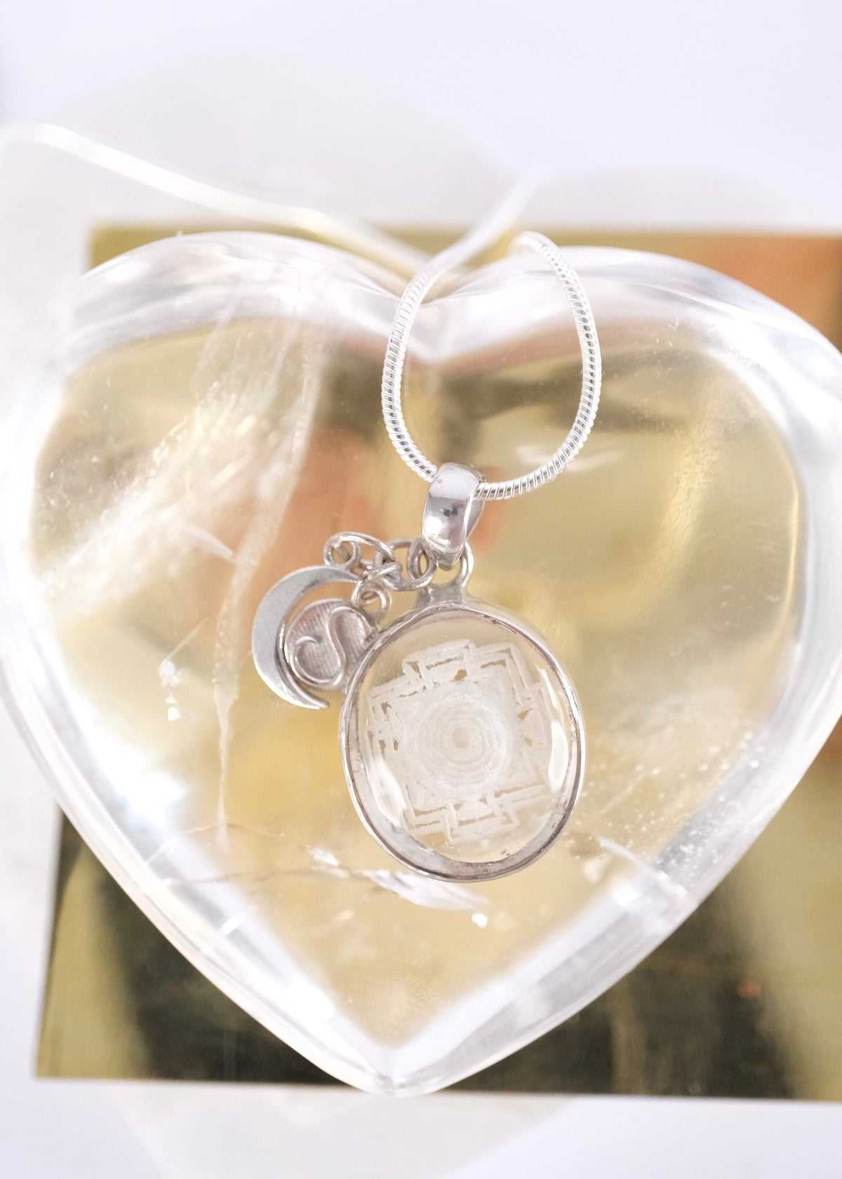Sri Yantra Pendant 'Hand-carved in Himalayan Quartz' | 925 Sterling Silver