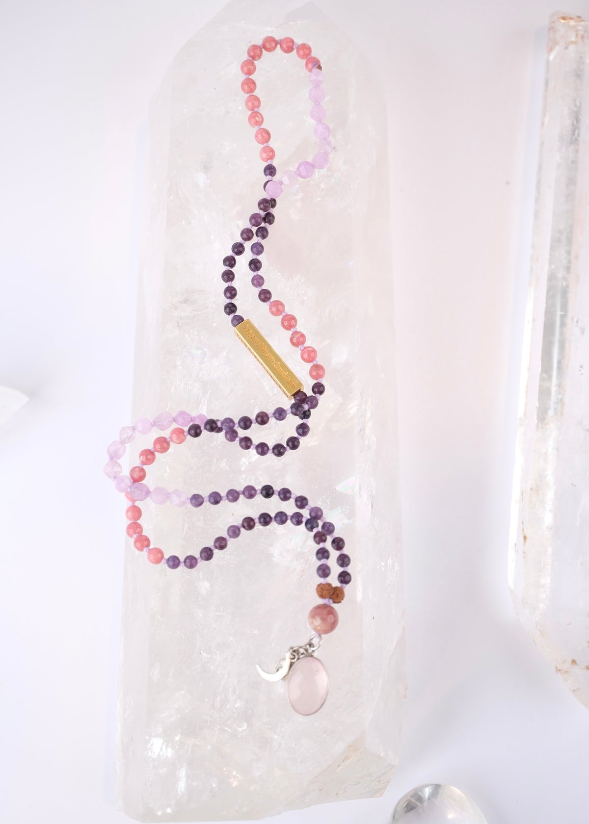 GURU MA Women Leaders Mala | Lepidolite, Thulite, Lavender Amethyst, Rose Quartz or Amethyst. Mantra bar.