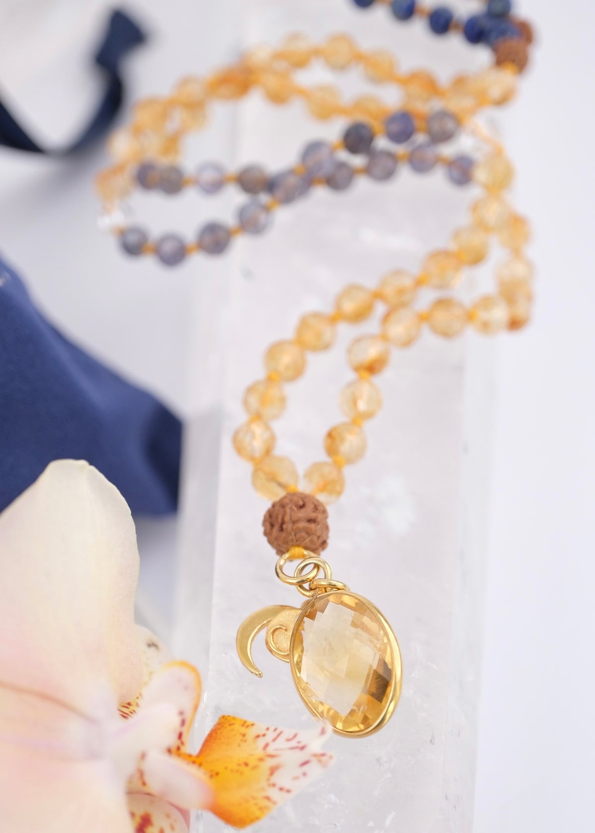 KARMA SIDDHI Success &amp; The Accomplishment of Purposeful Action Mala | Citrine, Iolite, Lapis, Herkimer, Rudraksha