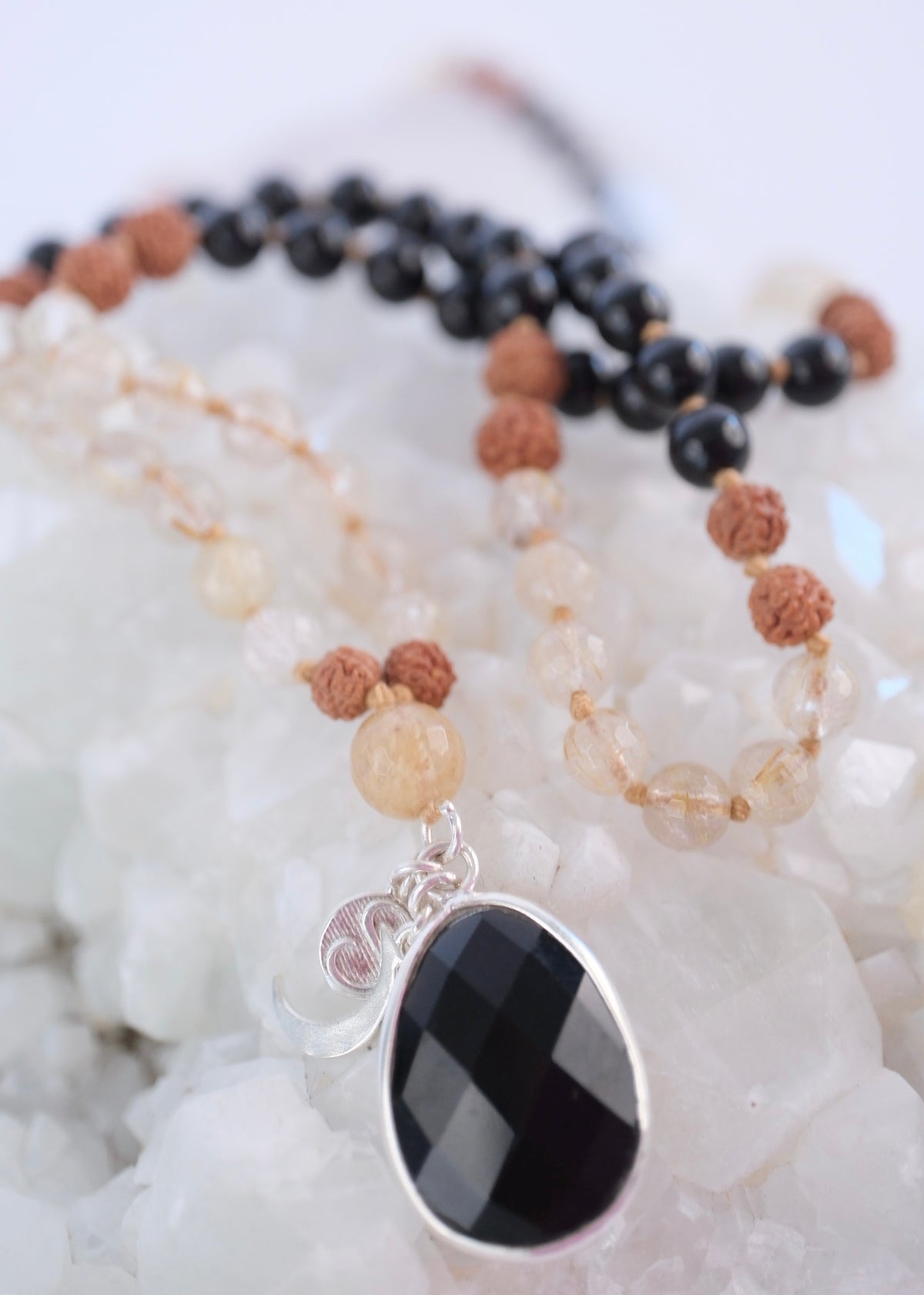 Black Tourmaline Pendant on Mala